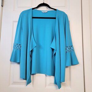 Womens Lightweight turquoise open-front waterfall cardigan-Fits Medium to Large